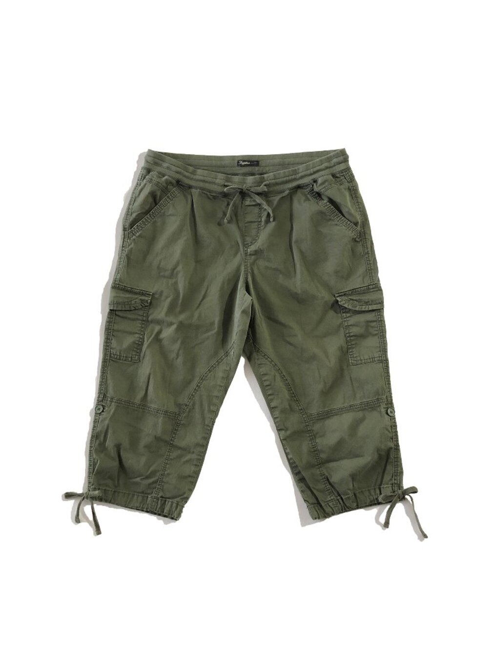Supplies Cargo Capri Womens Size 10 Green Drawstring Waist Pockets Tie Cuffs Hem